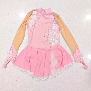 Ice Figure Skating Baton Twirling Dance Skirted Dress Leotard Large CUSTOM HANDM